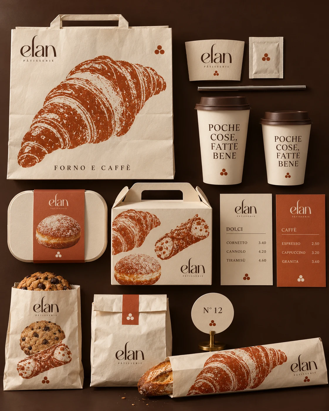 Elan Pâtisserie Branding Flat Lay